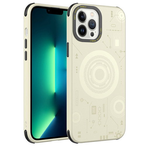 iPhone 12 Pro Max Uyumlu KHYR Wireless Şarj Özellikli Desenli Hot Kılıf-Gold