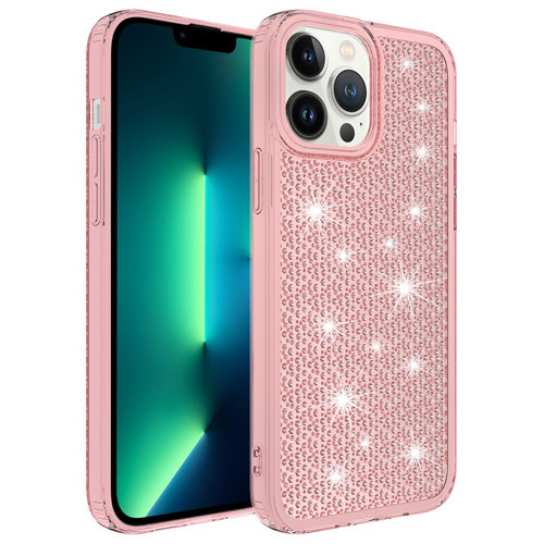 iPhone 13 Pro Max Uyumlu AiHTTgli Parlak Tasarımlı KHYR Snow Kılıf-Pembe