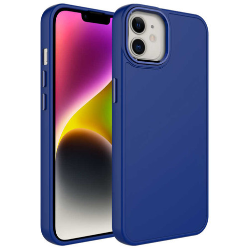 iPhone 12 Uyumlu Metal Çerçeve ve Buton Tasarımlı Silikon KHYR Luna Kılıf-Lacivert