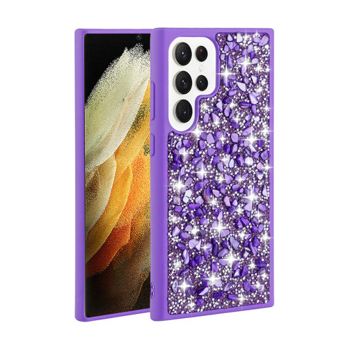 Galaxy S23 Ultra Uyumlu Parlak Taşlı Tasarım KHYR Linea Kılıf-Mor