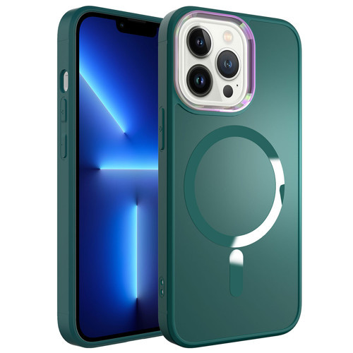 iPhone 12 Pro Uyumlu Magsafe Wireless Şarj Özellikli KHYR Stil Kılıf-Koyu Yeşil