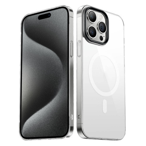 iPhone 15 Pro Uyumlu KHYR Wireless Şarj Özellikli Şeffaf G-Glass Kılıf-Siyah