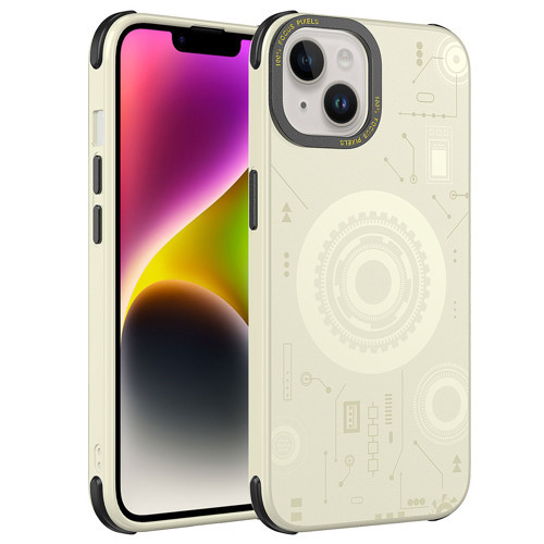 iPhone 14 Plus Uyumlu KHYR Wireless Şarj Özellikli Desenli Hot Kılıf-Gold