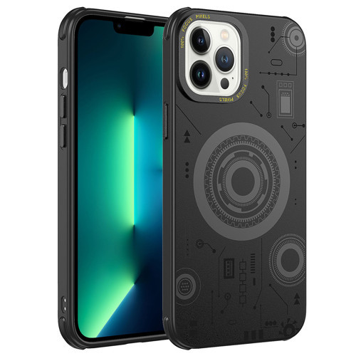 iPhone 12 Pro Max Uyumlu KHYR Wireless Şarj Özellikli Desenli Hot Kılıf-Siyah