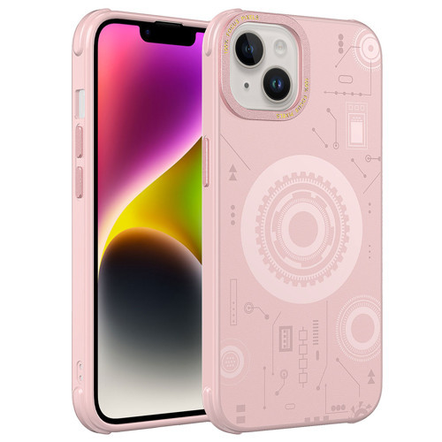 iPhone 14 Plus Uyumlu KHYR Wireless Şarj Özellikli Desenli Hot Kılıf-Rose Gold