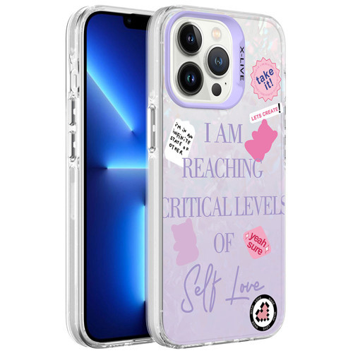 iPhone 13 Pro Uyumlu Mermer Desenli KHYR Marbello Kılıf-Mor