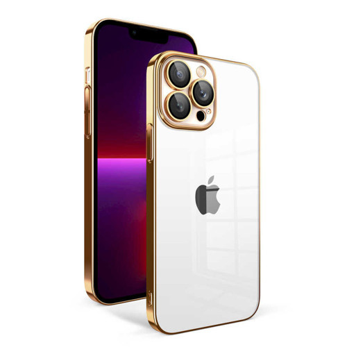 iPhone 13 Pro Uyumlu Kamera Korumalı Renkli Çerçeveli KHYR Garaj Kılıf-Gold
