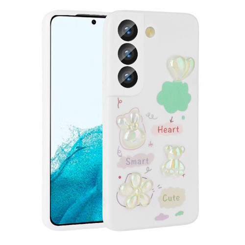 Galaxy S21 FE Uyumlu Kabartma Figürlü Parlak KHYR Toys Silikon Kılıf-Beyaz