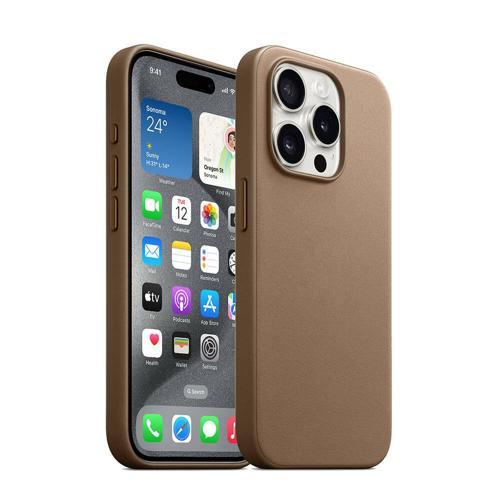 iPhone 15 Pro Uyumlu KHYR Magsafe Şarj Özellikli Mikro Fiber Optimal Kılıf-Kahverengi