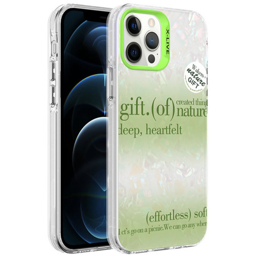 iPhone 12 Pro Uyumlu Mermer Desenli KHYR Marbello Kılıf-Yeşil
