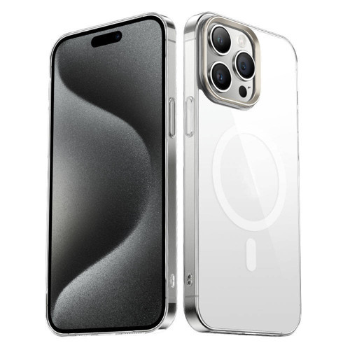 iPhone 15 Pro Uyumlu KHYR Wireless Şarj Özellikli Şeffaf G-Glass Kılıf-Titanyum