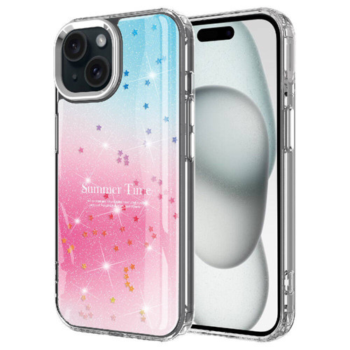 iPhone 15 Uyumlu Simli Desenli Parlak KHYR Task Kılıf-Pembe