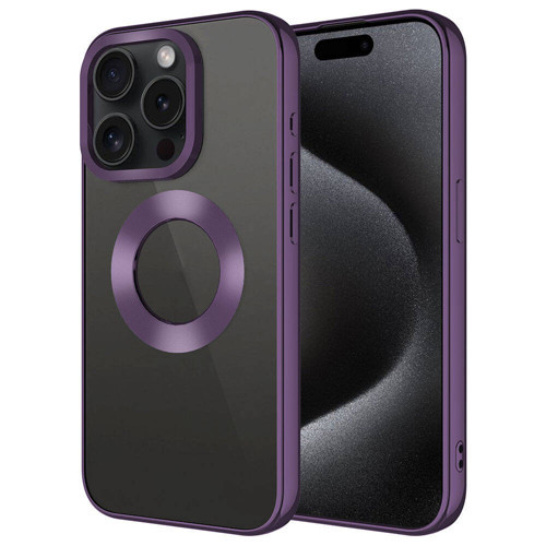 iPhone 15 Pro Uyumlu Tek Kamera Çerçeveli Logo Gösteren KHYR Omega Kılıf-Derin Mor