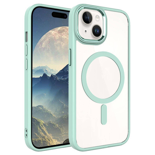 iPhone 15 Plus Uyumlu Wireless Şarj Özellikli KHYR Krom Magsafe Silikon Kılıf-Yeşil