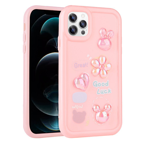 iPhone 13 Pro Max Uyumlu Kabartma Figürlü Parlak KHYR Toys Silikon Kılıf-Pembe