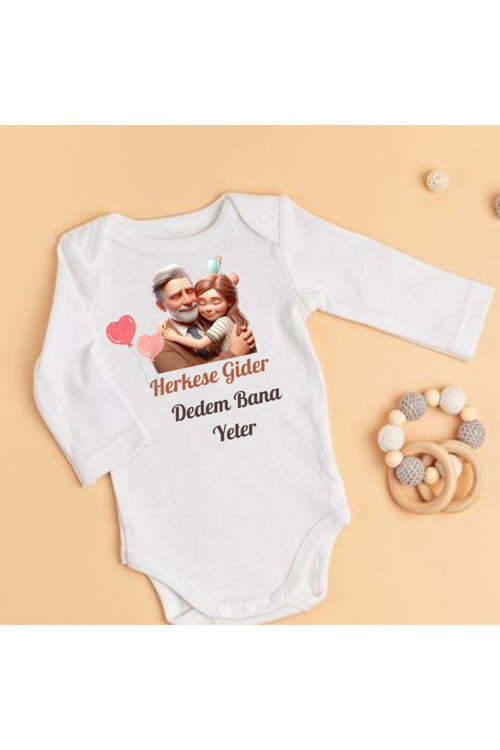 Dedeye Hediye Dede Baskılı Bebek Dede Zıbıni Dede Yazılı Bebek Zıbın