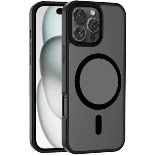 iPhone 16 Pro Kılıf Magsafe Şarj Özellikli Mat Arka Yüzey KHYR Sio Kapak-Siyah