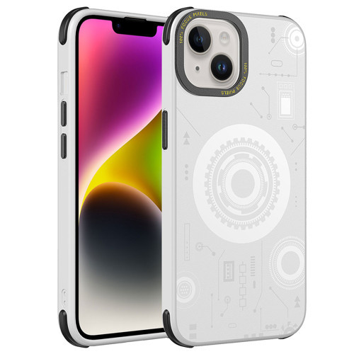 iPhone 14 Plus Uyumlu KHYR Wireless Şarj Özellikli Desenli Hot Kılıf-Beyaz