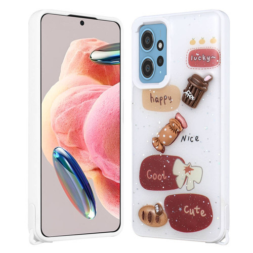 Redmi Note 12 4G Kılıf Parlayan Sıvılı Simli Kabartma Figürlü KHYR Cevze Kapak-Beyaz