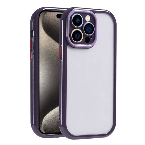 iPhone 15 Pro Kılıf Kamera Korumalı Renkli Kenar ve Çerçeve Tasarımlı KHYR Vitamin Kapak-Derin Mor