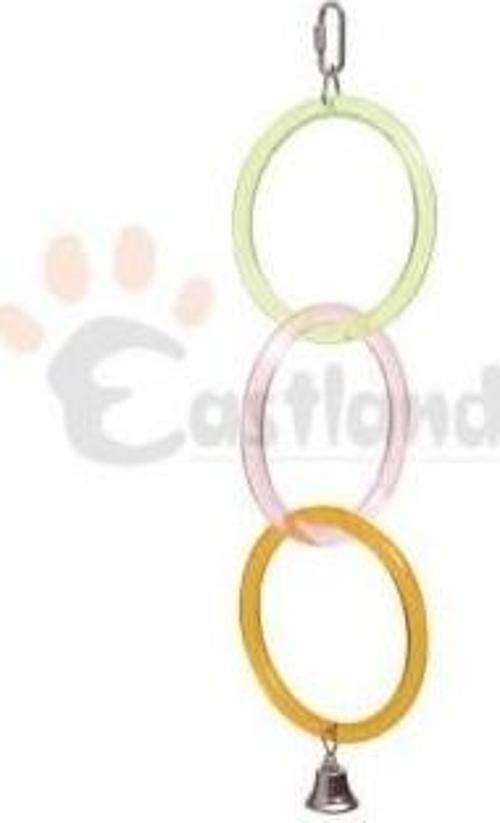 Akrilik Olimpik Kuş Halkası Papağan için 14 cm çapında 3 adet halkadan oluşan toplam uzunluğu 44 cm olan çanlı