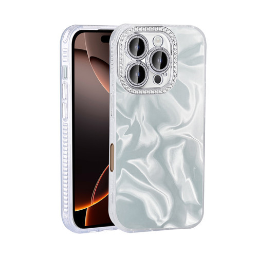 iPhone 16 Pro Max Kılıf Airbagli Parlak Taş Detay Tasarımlı Uyumlu KHYR Esila Kapak-Beyaz
