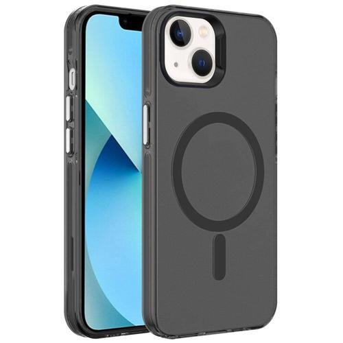 iPhone 15 Uyumlu KHYR Magsafe Şarj Özellikli Buzlu Transparan C-Pro Sert Kılıf-Siyah