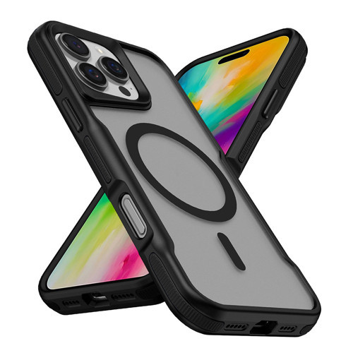 iPhone 16 Pro Max Uyumlu Magsafe Şarj Özellikli Renkli Kenar Airbag Şeritli KHYR Lamer Kapak-Siyah