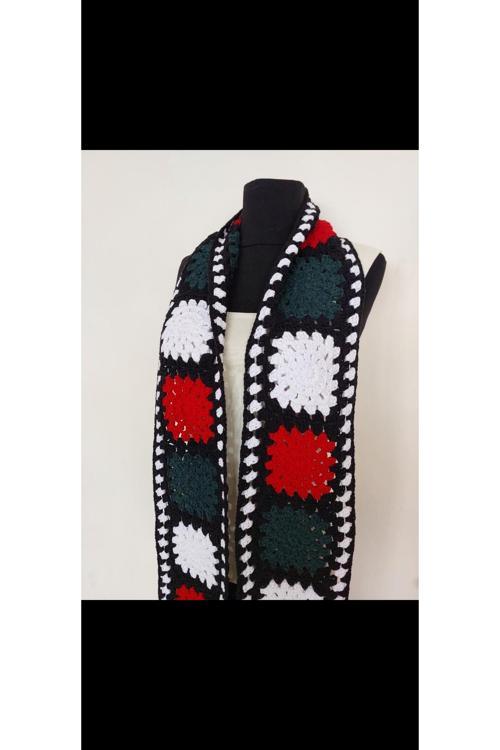 Yeni Yıl Temalı,Motifli Atkı,Granny Square Atkı, El Örgüsü Atkı