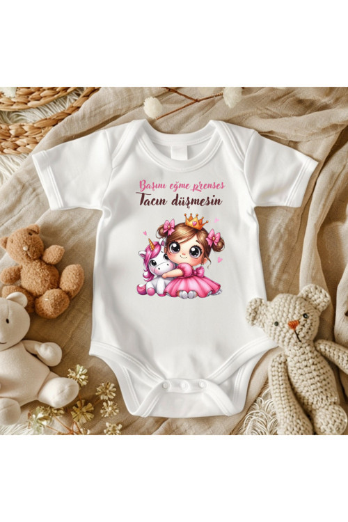 Prenses Baskılı Bebek Zıbın İsimli Bebek Kişiye Özel Tasarımlar