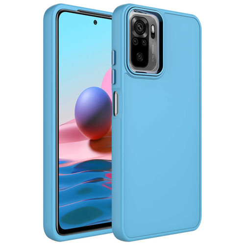 Redmi Note 10 Kılıf Metal Çerçeve ve Buton Tasarımlı Silikon KHYR Luna Kapak - Sierra Mavi