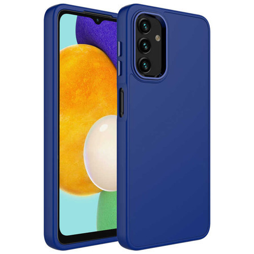 Galaxy A13 4G Kılıf Metal Çerçeve ve Buton Tasarımlı Silikon KHYR Luna Kapak - Lacivert