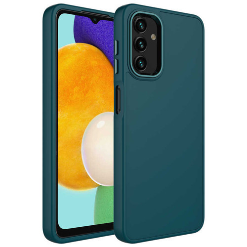 Galaxy A13 4G Kılıf Metal Çerçeve ve Buton Tasarımlı Silikon KHYR Luna Kapak - Koyu Yeşil