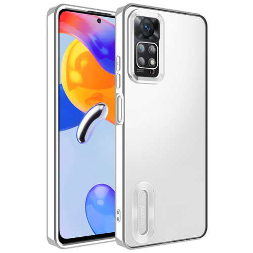 Redmi Note 11 Pro 5G Kılıf Kamera Korumalı Logo Gösteren KHYR Omega Kapak - Gümüş