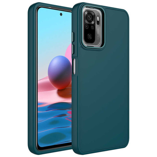 Redmi Note 10 Kılıf Metal Çerçeve ve Buton Tasarımlı Silikon KHYR Luna Kapak - Koyu Yeşil