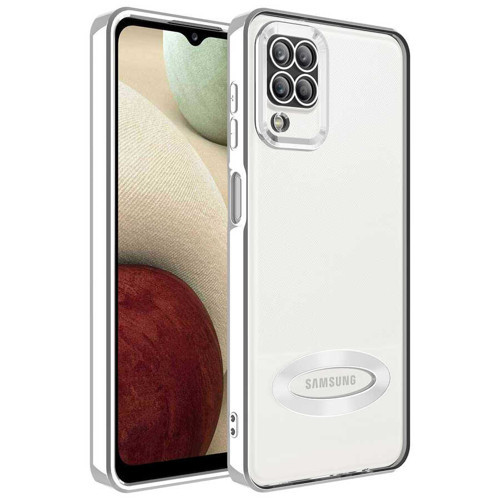 Galaxy M12 Kılıf Kamera Korumalı Logo Gösteren KHYR Omega Kapak - Gümüş