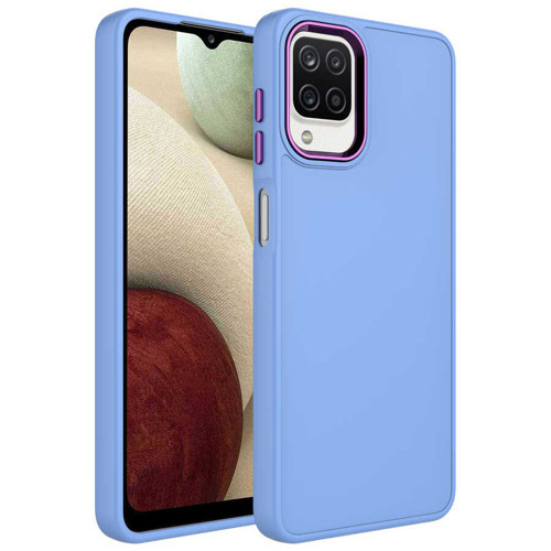 Galaxy M32 Kılıf Metal Çerçeve ve Buton Tasarımlı Silikon KHYR Luna Kapak - Lila