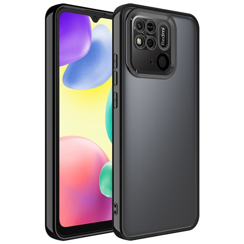 Redmi 10C Kılıf Kamera Korumalı Logo Gösteren KHYR Omega Kapak - Siyah