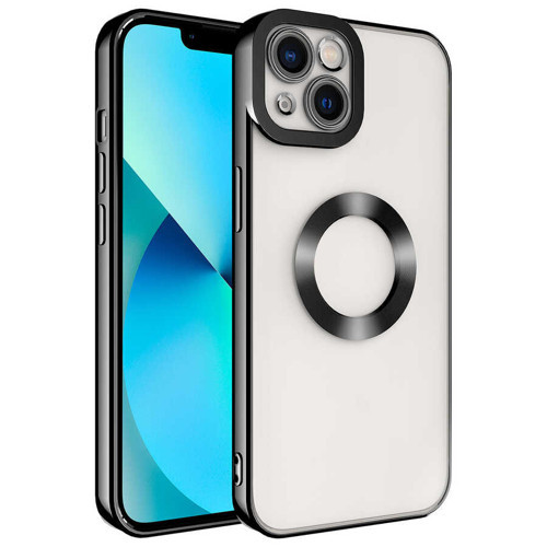iPhone 14 Uyumlu Kamera Korumalı Logo Gösteren KHYR Omega Kılıf-Siyah