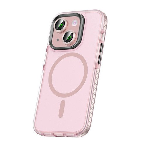 iPhone 15 Kılıf Airbagli Magsafe Wireless Şarj Özellikli Lens Koruyuculu KHYR Klaptika Kapak - Pembe