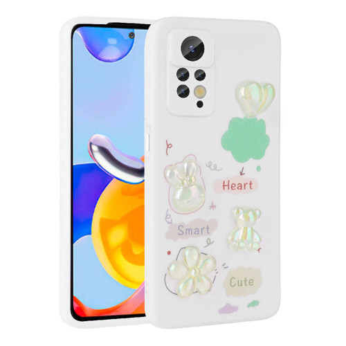 Redmi Note 12 Pro 4G Kılıf Kabartma Figürlü Parlak KHYR Toys Silikon Kapak - Beyaz