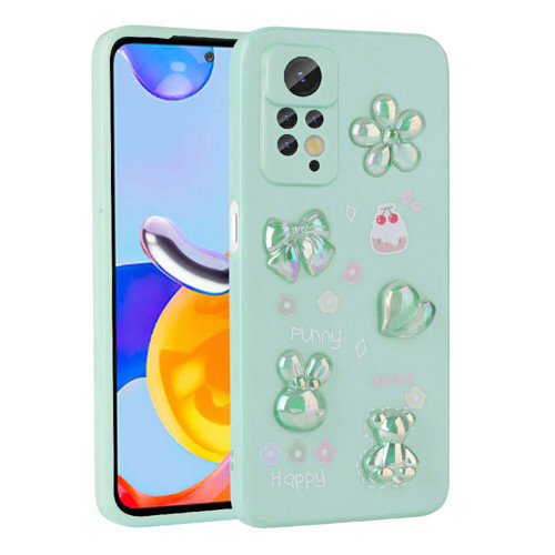 Redmi Note 12 Pro 4G Kılıf Kabartma Figürlü Parlak KHYR Toys Silikon Kapak - Açık Yeşil