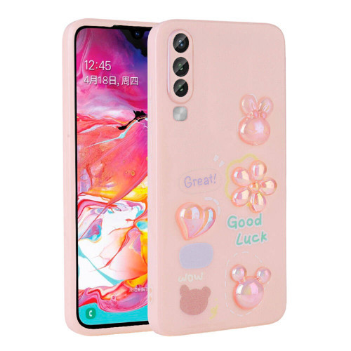 Galaxy A70 Kılıf Kabartma Figürlü Parlak KHYR Toys Silikon Kapak - Pembe