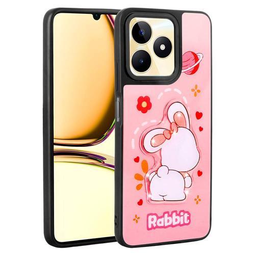 Realme C55 Kılıf Parlayan Kabartmalı İkonik Figürlü KHYR Amas Silikon Kapak - Pembe