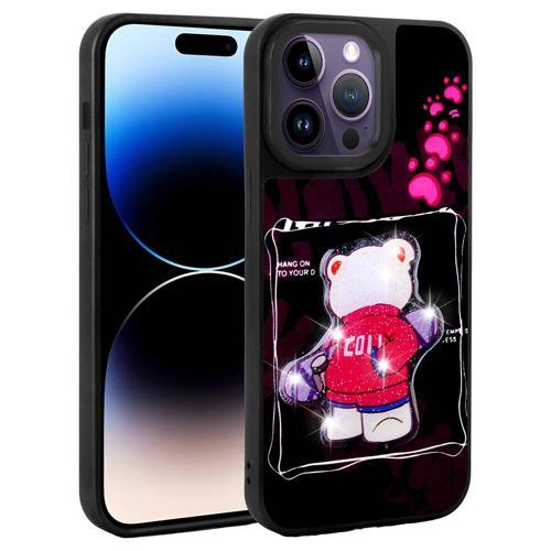 iPhone 14 Pro Max Kılıf Parlayan Kabartmalı İkonik Figürlü KHYR Amas Silikon Kapak - Siyah