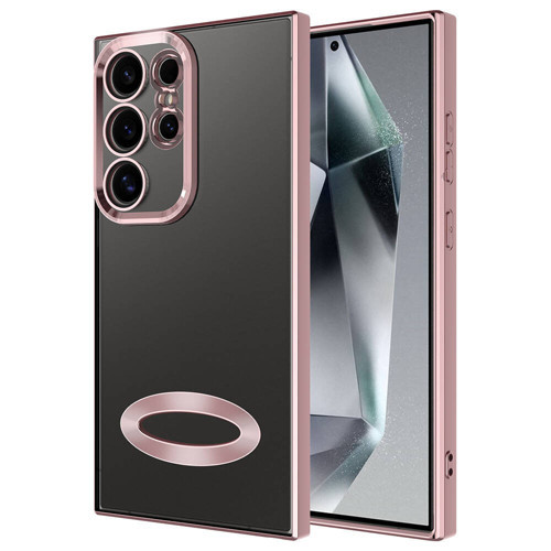 Galaxy S24 Ultra Kılıf Kamera Korumalı Logo Gösteren KHYR Omega Kapak - Rose Gold