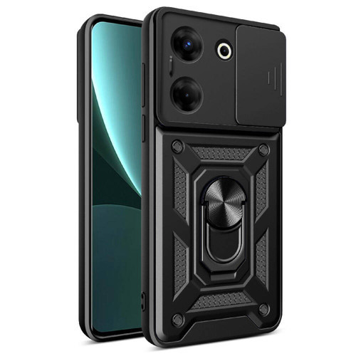 Tecno Camon 20 Kılıf Magnetik Standlı Kamera Korumalı KHYR Sürgülü Vega Kapak - Siyah
