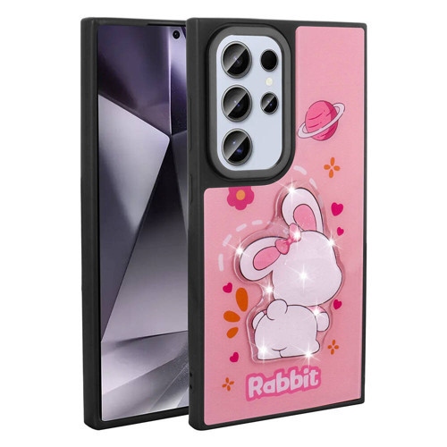 Galaxy S24 Ultra Kılıf Parlayan Kabartmalı İkonik Figürlü KHYR Amas Silikon Kapak - Pembe