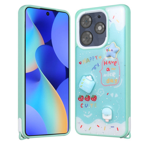 Tecno Spark 10 Pro Kılıf Parlayan Simli Kabartma Figürlü KHYR Cevze Kapak - Yeşil
