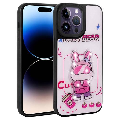 iPhone 14 Pro Max Kılıf Parlayan Kabartmalı İkonik Figürlü KHYR Amas Silikon Kapak - Beyaz